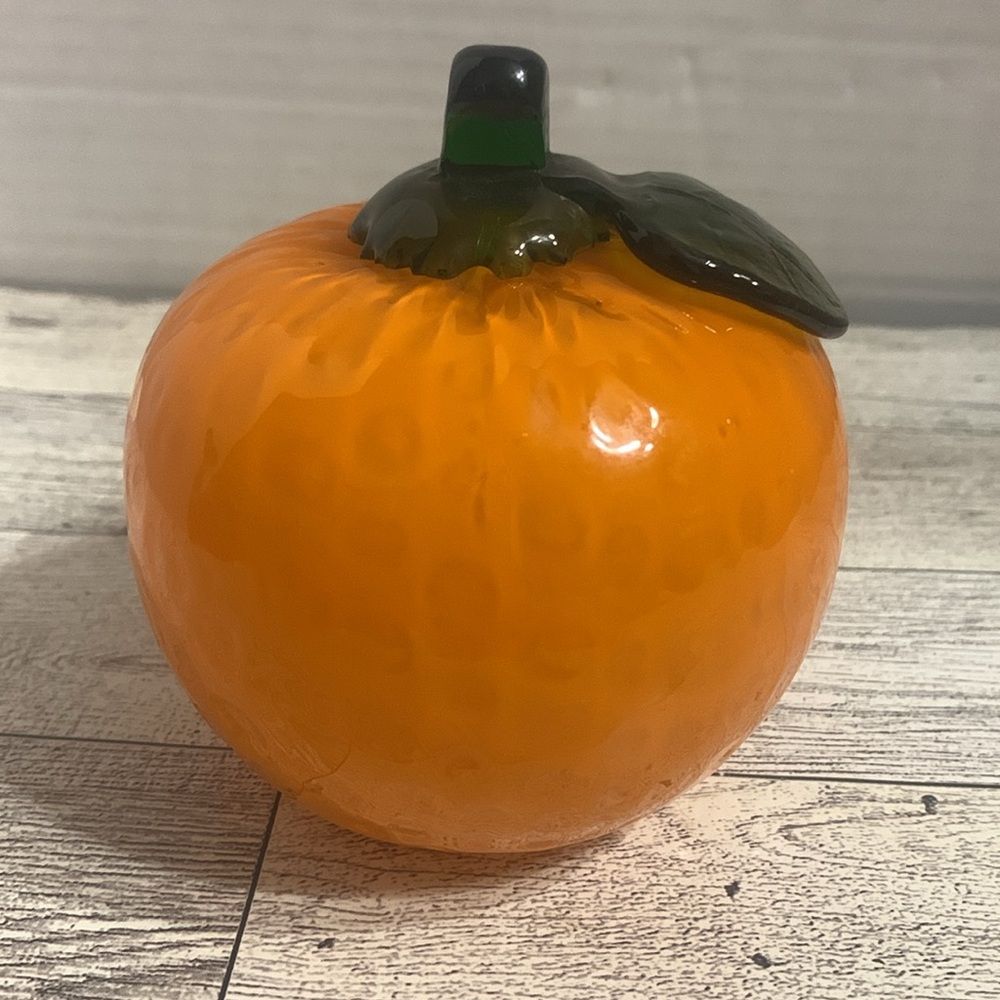 Vintage Hand Blown Glass Orange with 3D Stem